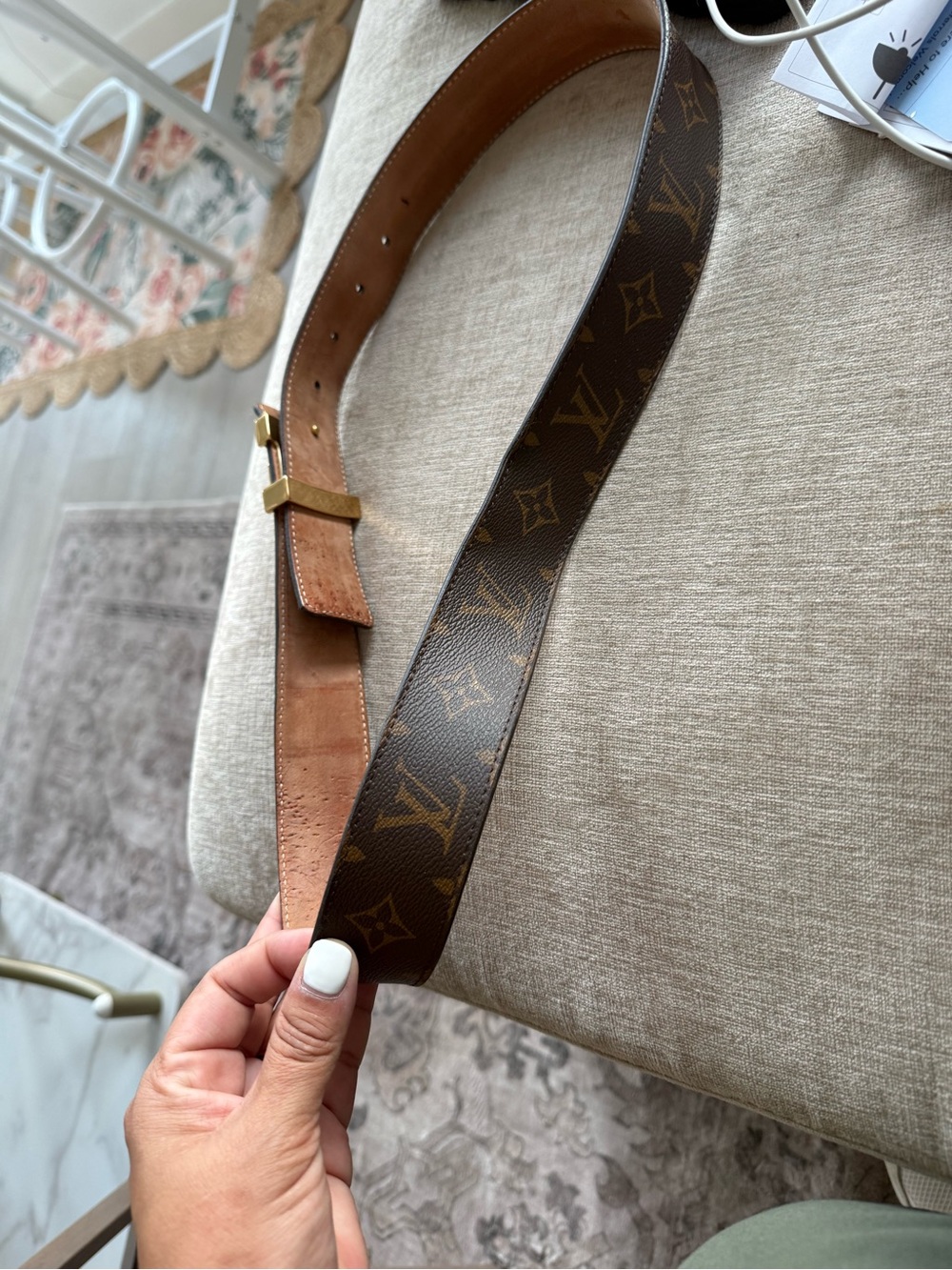 Louis Vuitton Brown Monogram Leather Belt with Gold Buckle - Picture 4 of 6